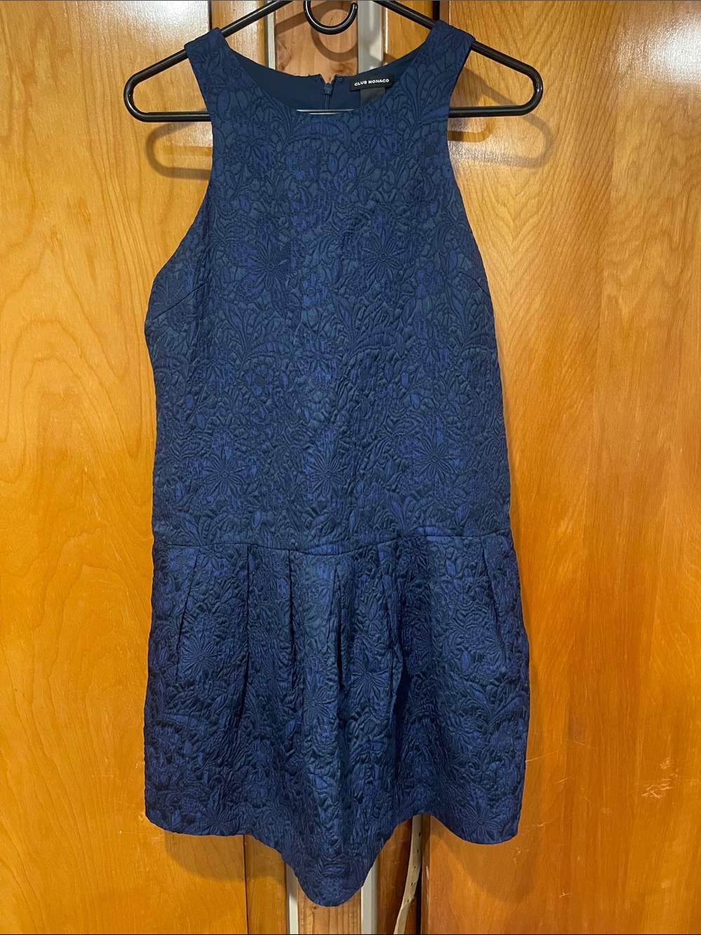 Club Monaco Navy Floral Jacquard Fit-and-Flare Dress